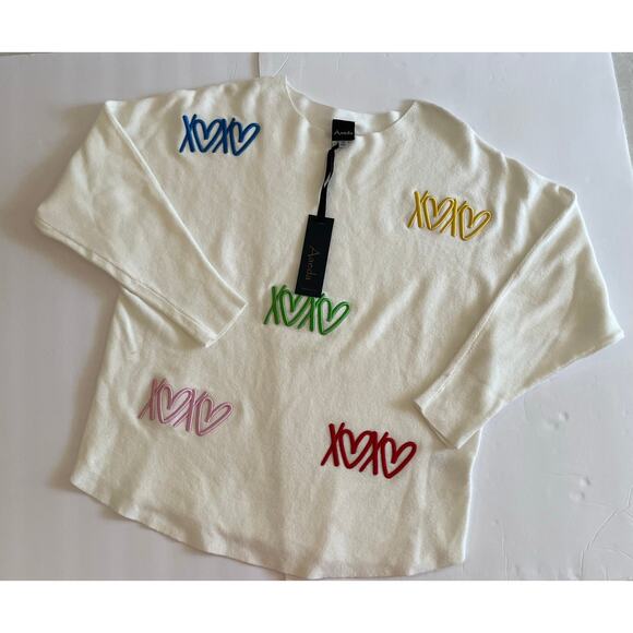 Aaeda XOXO Heart Pullover Eggshell Sweater Size Medium‎ - Picture 8 of 12